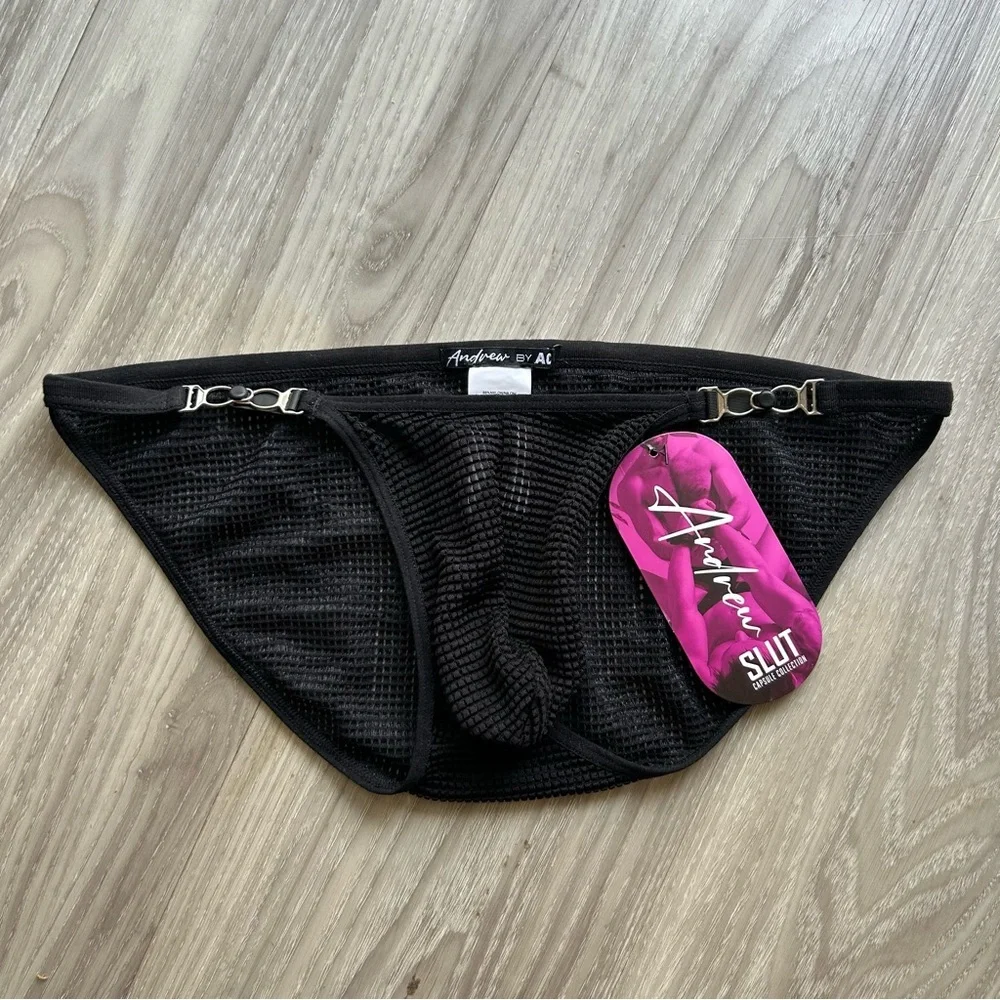 Andrew Christian | Sexy Sheer Mesh Garter Brief in Black (Small)